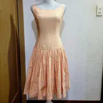 JUNKO SHIMADA 오렌지 계열 체크 무늬 슬리브리스 원피스