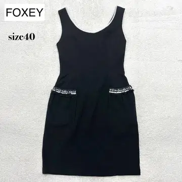 새상품 FOXEY 프린지 슬리브리스 코쿤 니트 원피스 40 블랙