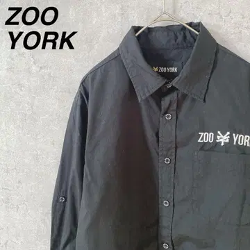ZOO YORK 자수 로고 셔츠 7부 소매 뒷면 프린트 M 남성용 블랙