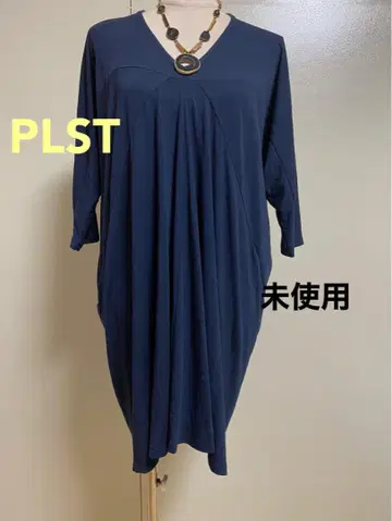 PLST 네이비 7부 소매 티셔츠 원피스