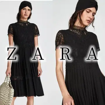 9 새상품급 완판템 ZARA 레이스 플리츠 도킹 원피스 롱 블랙 M