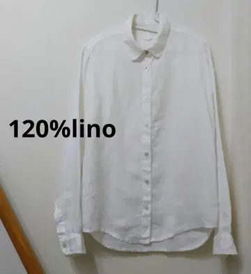 120%lino 화이트 긴팔 셔츠 린넨 셔츠 둥근 카라