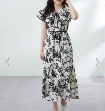 올리브 드 올리브 단색 꽃무늬 레이어드 카라 머메이드 원피스 아이보리
