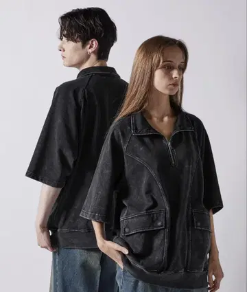CLEL 블랙 집업 폴로 셔츠