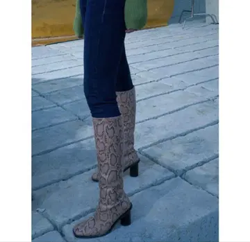 미사용품 에모다 라운드 핏 롱 부츠 스퀘어토 22.5cm