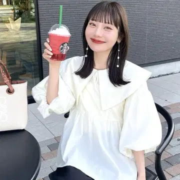 hinari 히나리 빅 칼라 페플럼 블라우스 크림 미사용 새상품
