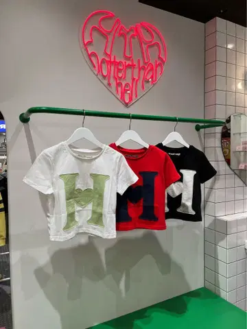 H 크롭 티셔츠 크롭 티셔츠 빨간색 M 로고