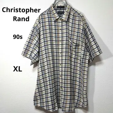 Christopher Rand 셔츠 반팔 남성용 XL 체크 90s