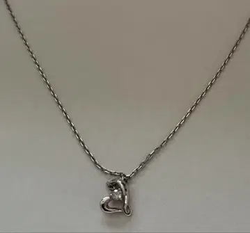 여성용 작은 하트 모양 다이아몬드 목걸이 실버 925 체인 43cm