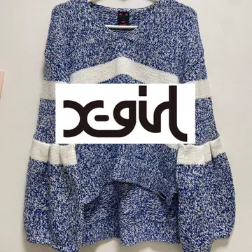 x-girl 보더 V넥 니트 스웨터