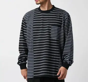 BEAMS 랜덤 보더 오버 사이즈 티셔츠 롱 티셔츠 L