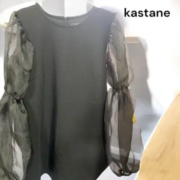 kastane 블랙 시스루 벌룬 슬리브 튜닉