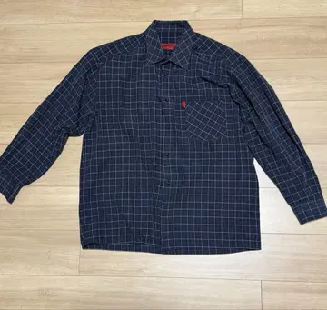 HUGO BOSS 체크 셔츠 긴팔 올 로고 무늬 블랙 XL