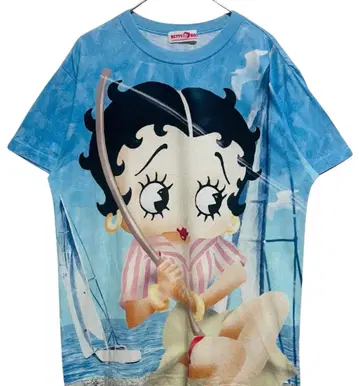 BETTY BOOP 베티 낚시 전면 대형 양면 프린트 티셔츠