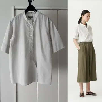 2021SS 마가렛 호웰 코튼 칼라리스 셔츠 그레이