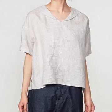 BSHOP ORCIVAL 린넨 체크 반팔 세일러 셔츠