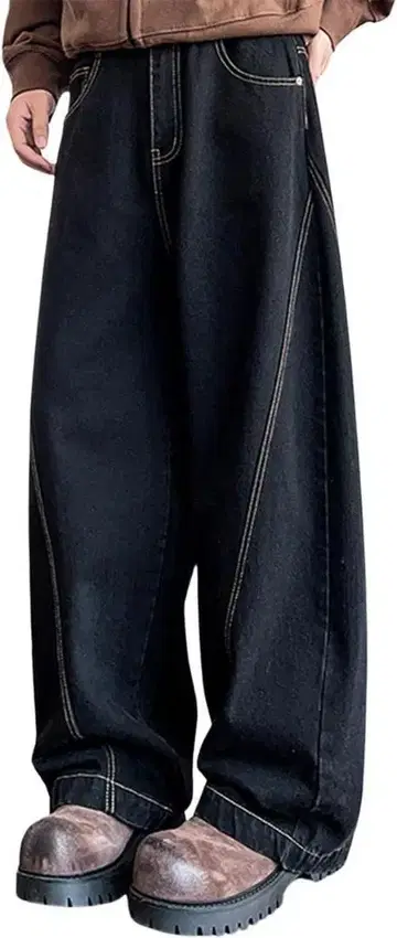 청바지 3XL 남성용 커브 데님 루즈핏 와이드 데님