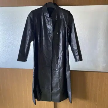 블랙 가죽 롱 코트