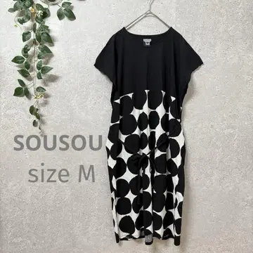 SOUSOU 도트 무늬 프렌치 슬리브 원피스 M 포켓 부착