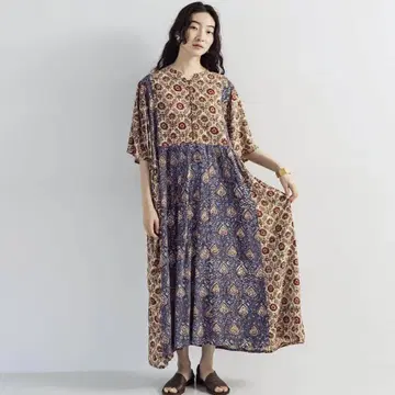 마라이카 반팔 원피스 레이온 오리엔탈 프린트 MARAIKA