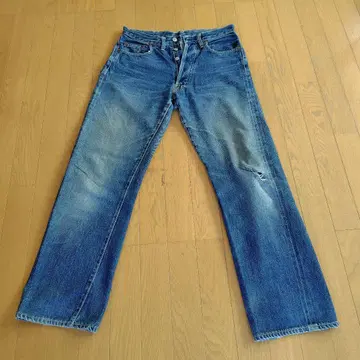 DENIME 스트레이트 데님 무릎 데미지 버튼 플라이