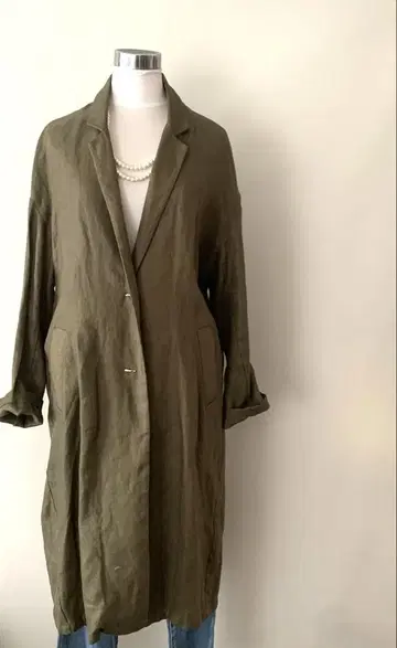 어퍼 하이츠 THE COAT 린넨 100% 체스터 코트 카키 새상품급