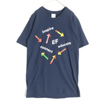 3023 EF 교환 유학 빅 프린트 기업 티셔츠 반팔 네이비