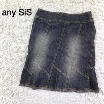 any SiS 블랙 컬러 무릎 기장 데님 스커트