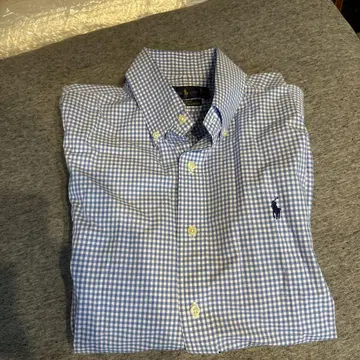 Ralph Lauren 슬림 핏 버튼 다운 긴팔 셔츠 블루 깅엄