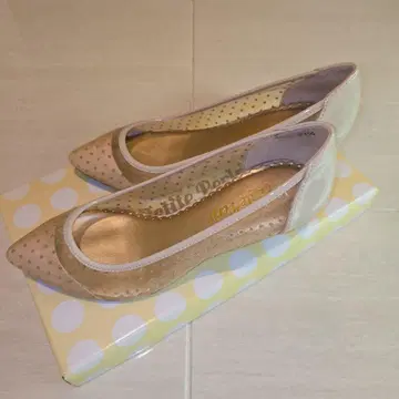 베이지 도트 무늬 펌프스 힐 약 5cm 21.5cm