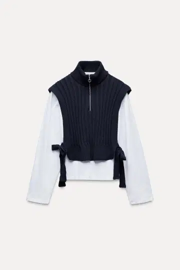 네이비 니트 베스트 집업 Zara