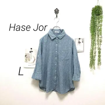 7492-2 Hase Jor 2way 스트라이프 셔츠 L 린넨 코튼
