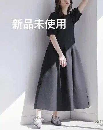 블랙 플레어 스커트 퍼프 슬리브 L