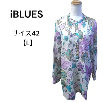 iBLUES 이블루스 꽃무늬 튜닉 블라우스 스탠드 카라 쉘 버튼