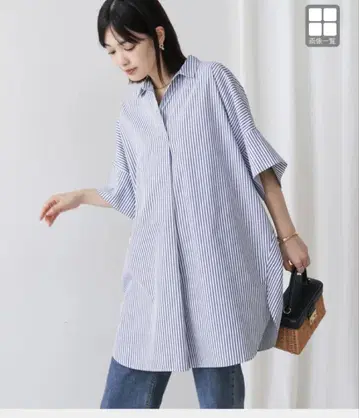 스트라이프 오버 사이즈 셔츠 반팔