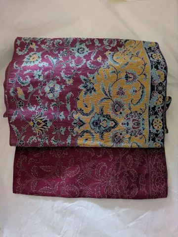 나고야 오비 적자색 사라사 패턴 하카타 오리 미사용에 가까운