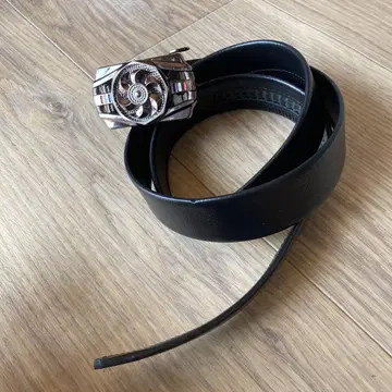 블랙 가죽 벨트 스틸 버클