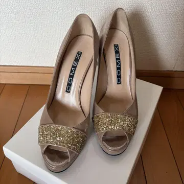 COMEX 베이지 글리터 오픈토 하이힐 24cm