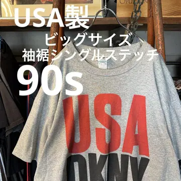 USA제 빅 사이즈 소매 밑단 싱글 스티치 90s DKNY 티셔츠