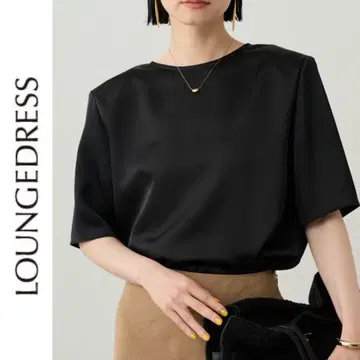 새상품 Loungedress 파워 숄더 새틴 블라우스 라운지 드레스 블랙