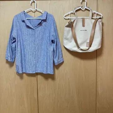 Samansa mos2 백과 스트라이프 코튼 셔츠 팔이 짧은 소매