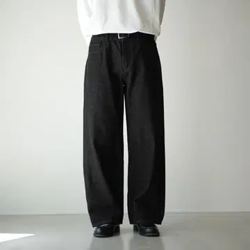 블랙 데님 와이드 레그 팬츠