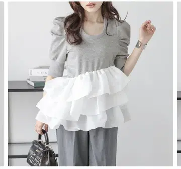 AMELY 벌룬 프릴 티어드 프릴 U넥 파워 숄더