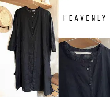 HEAVENLY 밴드 카라 긴팔 블랙 린넨 원피스 블랙 헤븐리 린넨