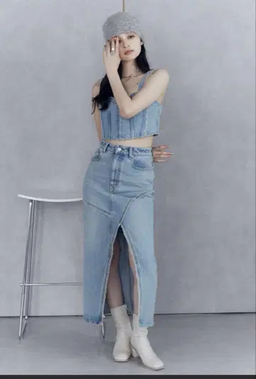 MURUA 데님 프론트 오픈 롱 스커트 무루아