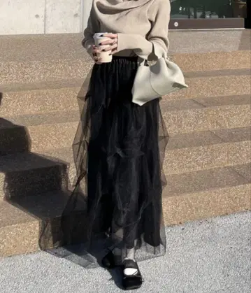 hinari 튤 턱 스커트 블랙