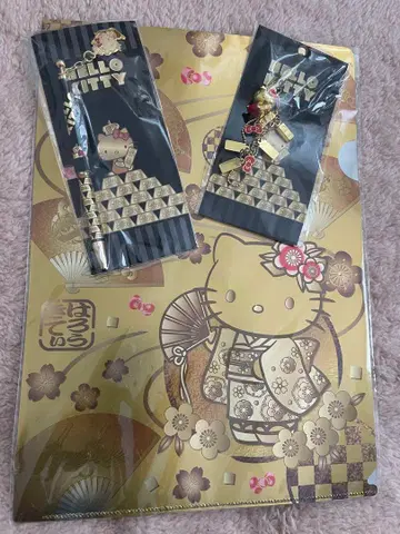 헬로키티 골든 캐슬, 일본풍 파일, 볼펜, 스트랩 세트