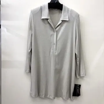 새상품 일본제 카라 부착 튜닉 베이지 긴팔 면100%