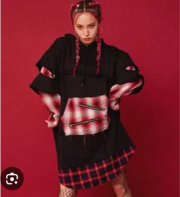 LiSA CANDY STRIPPER 빨간색 체크 후드