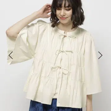 미사용 니코앤드 리본 셔링 블라우스